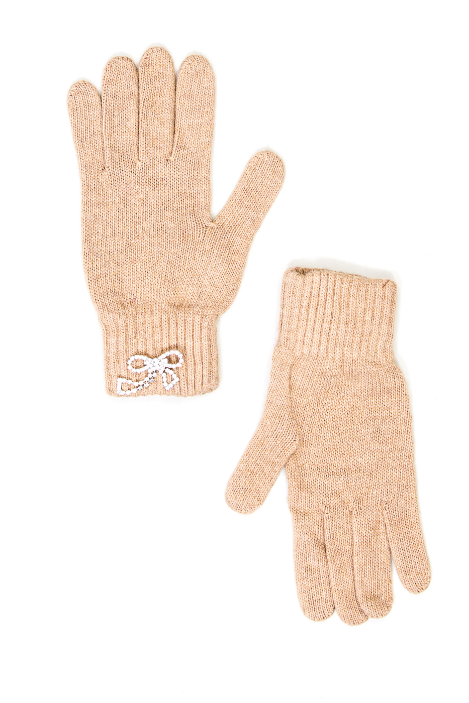 GUANTO MAGLIA CON FIOCCO GIOIELLO, TG UNICA - LIGHT BEIGE